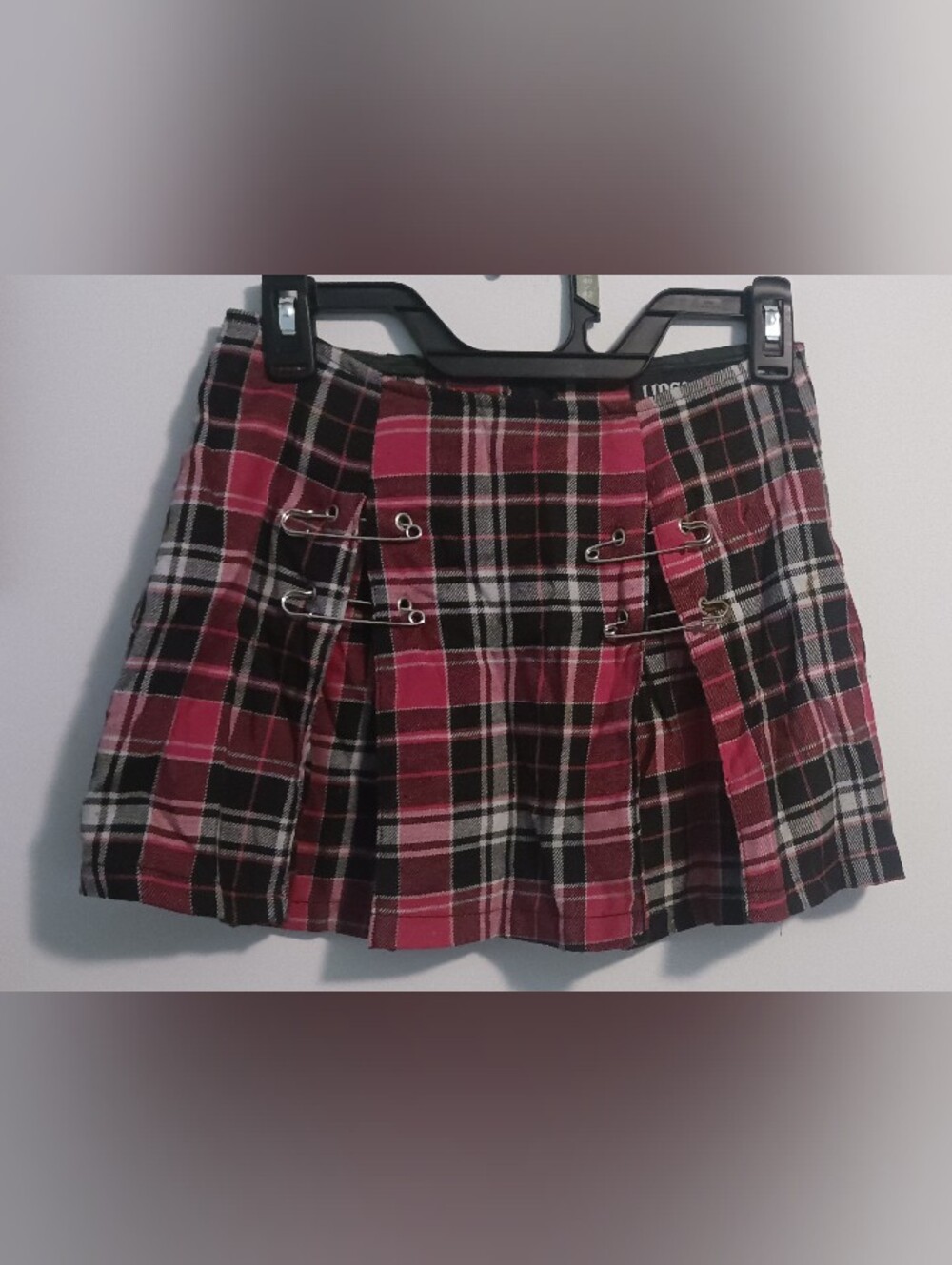 Vintage 2002 Lip Service Punk 'n' Disorderly Pink Plaid Safety Pin Skirt Size S